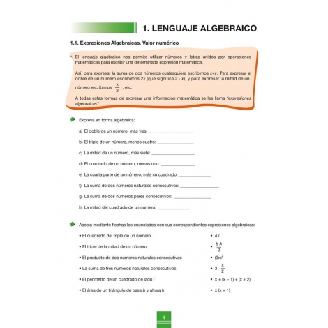 Cuaderno de aprendizaje y refuerzo 1.2: Álgebra