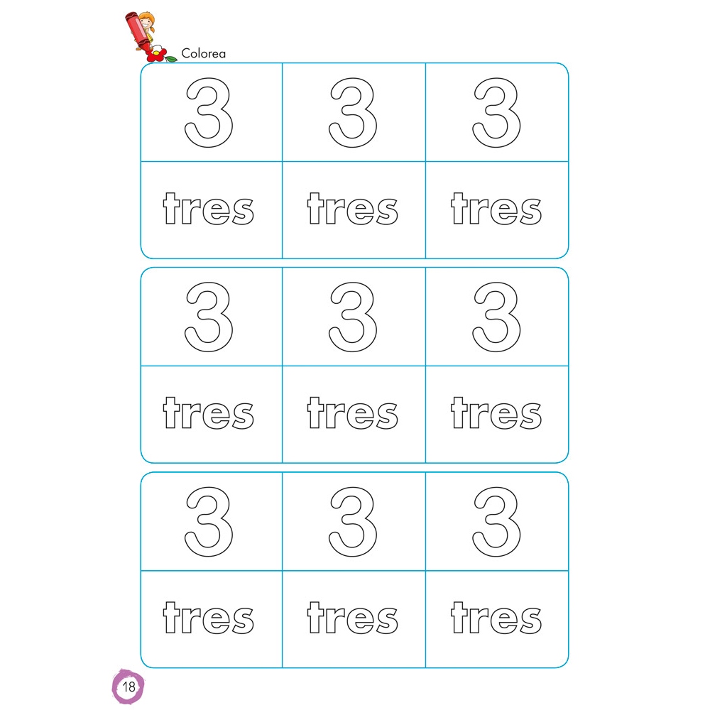 Aprendo y coloreo. Números del 1 al 9 · Numbers from 1 to 9 (español-inglés)