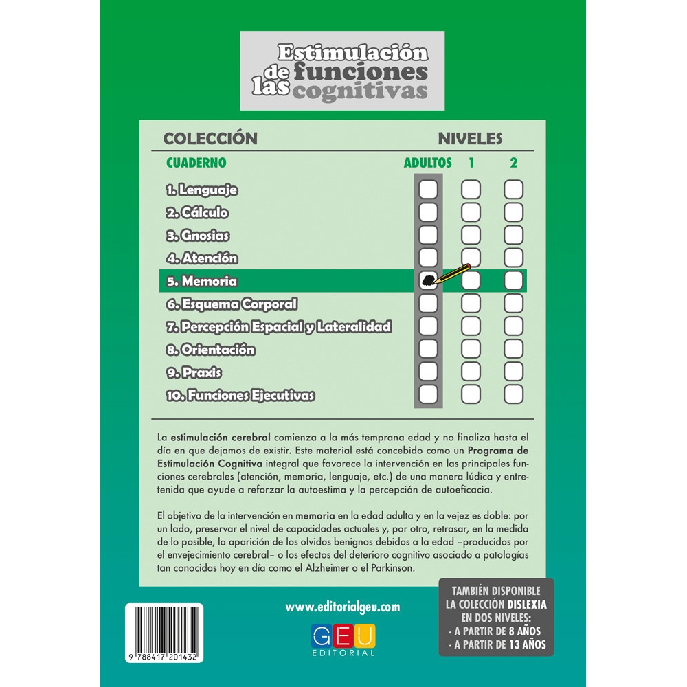 Estimulación de las funciones cognitivas. Nivel adultos. Cuaderno 5: Memoria