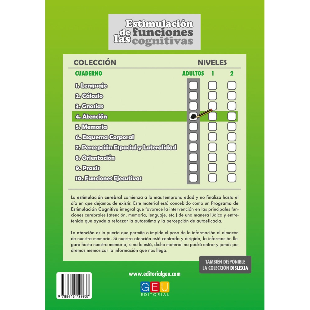 Estimulación de las funciones cognitivas. Nivel adultos. Cuaderno 4: Atención