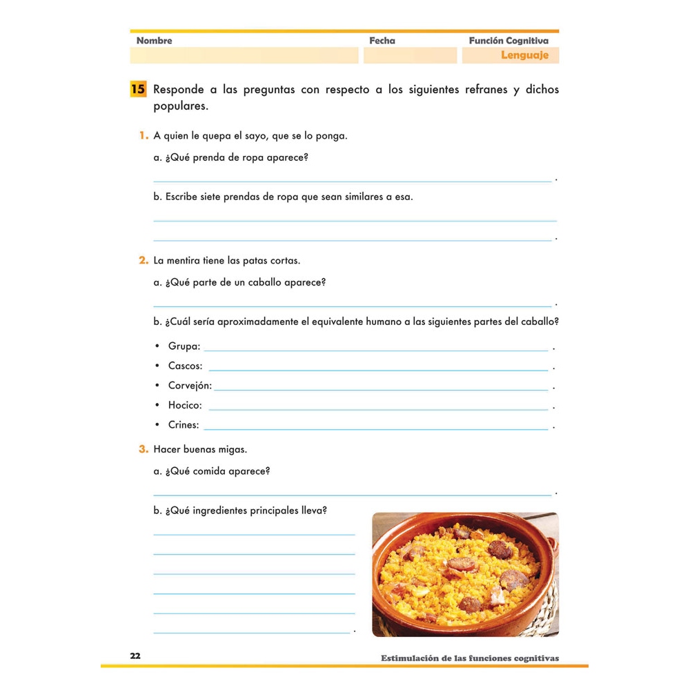 Estimulación de las funciones cognitivas. Nivel adultos. Cuaderno 1: Lenguaje Estimulación de las funciones cognitivas. Nivel adultos. Cuaderno 1: Lenguaje