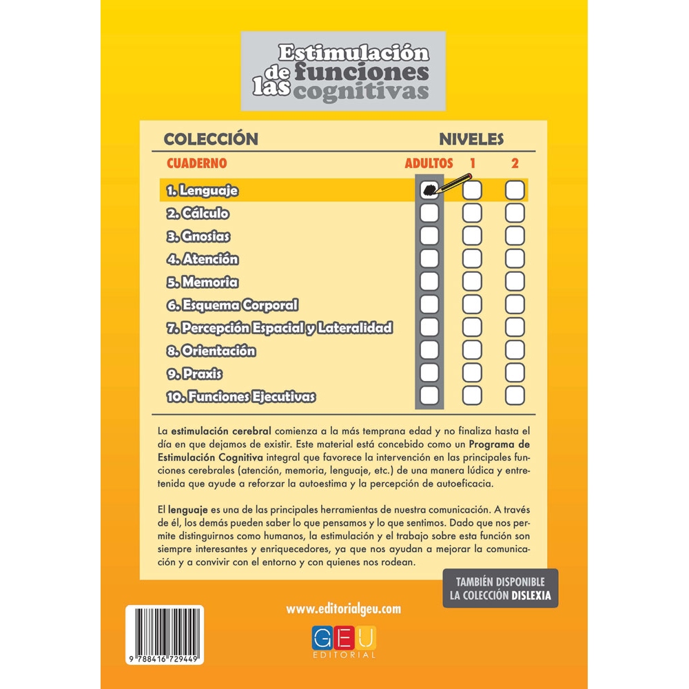 Estimulación de las funciones cognitivas. Nivel adultos. Cuaderno 1: Lenguaje Estimulación de las funciones cognitivas. Nivel adultos. Cuaderno 1: Lenguaje