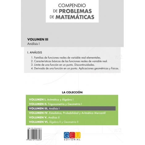 Compendio de problemas de matemáticas III. Análisis I · Bachillerato