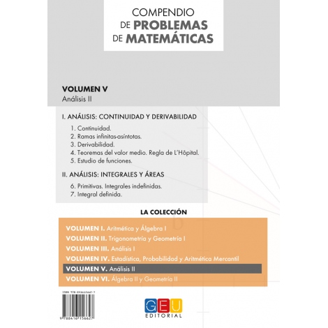 Compendio de problemas de matemáticas V. Análisis II · Bachillerato