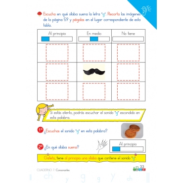Cono-fonos 3: ¡Sé leer y escribir! Cuaderno 7: Consonantes ll, y, g, ch 2
