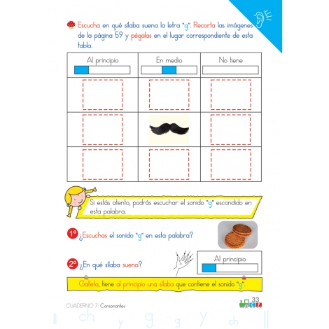 Cono-fonos 3: ¡Sé leer y escribir! Cuaderno 7: Consonantes ll, y, g, ch