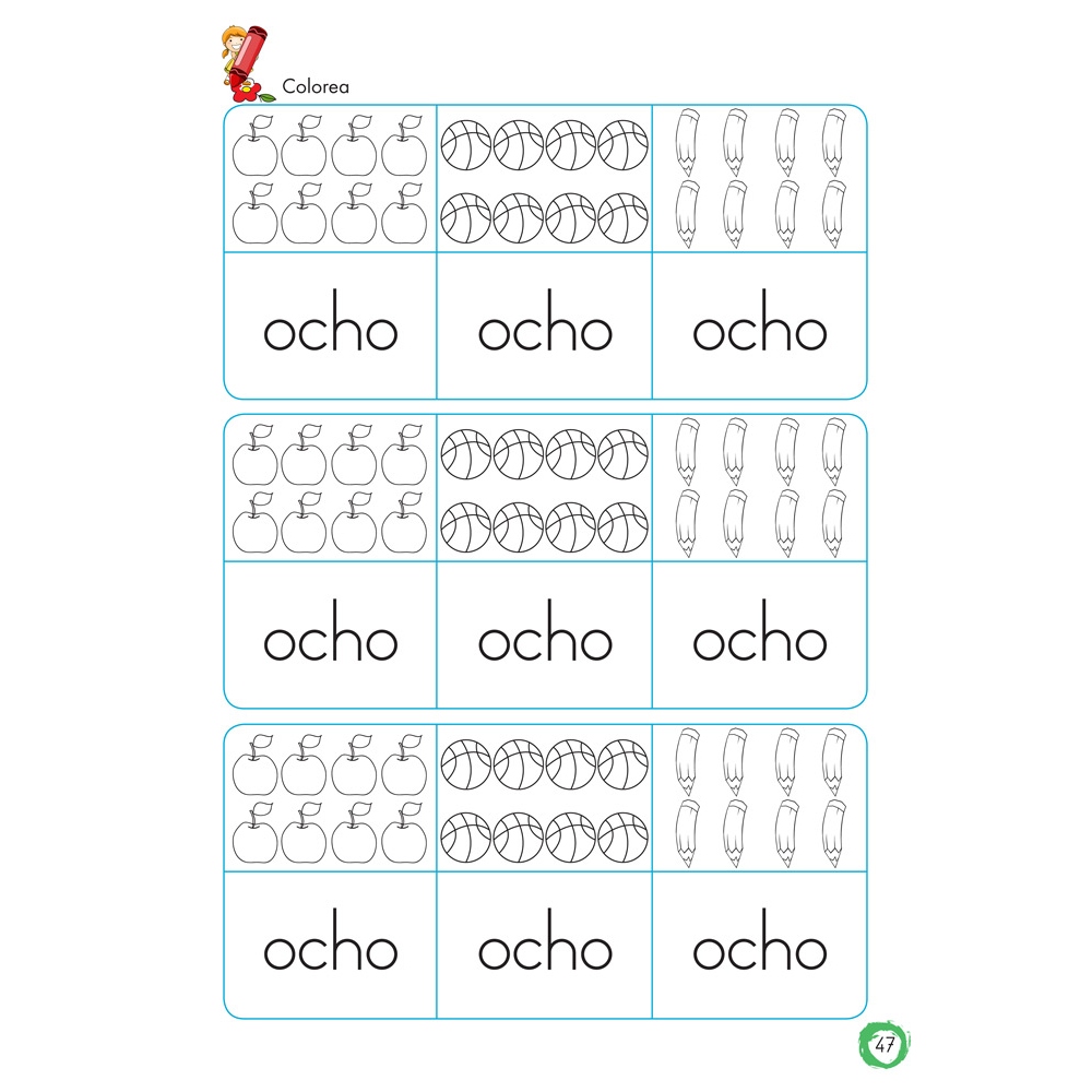 Aprendo y coloreo. Números del 1 al 9