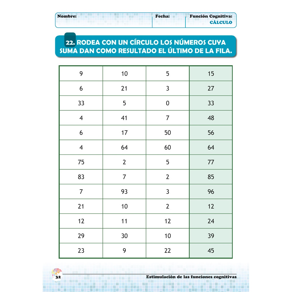 Estimulación de las funciones cognitivas. Nivel 1. Cuaderno 2: Cálculo