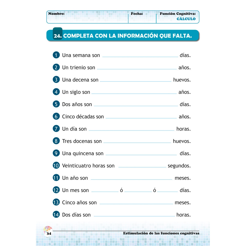 Estimulación de las funciones cognitivas. Nivel 1. Cuaderno 2: Cálculo