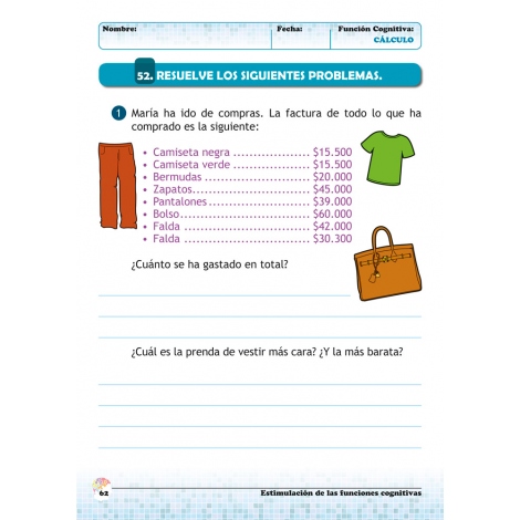 Estimulación de las funciones cognitivas. Nivel 1. Cuaderno 2: Cálculo