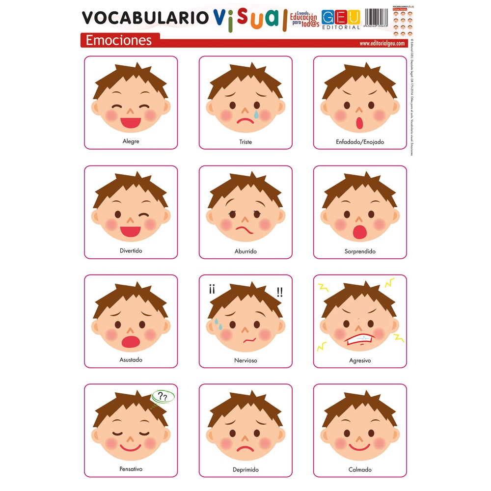 Lámina de vocabulario visual. Emociones