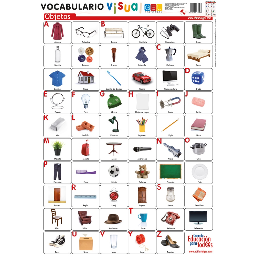 Lámina de vocabulario visual. Objetos