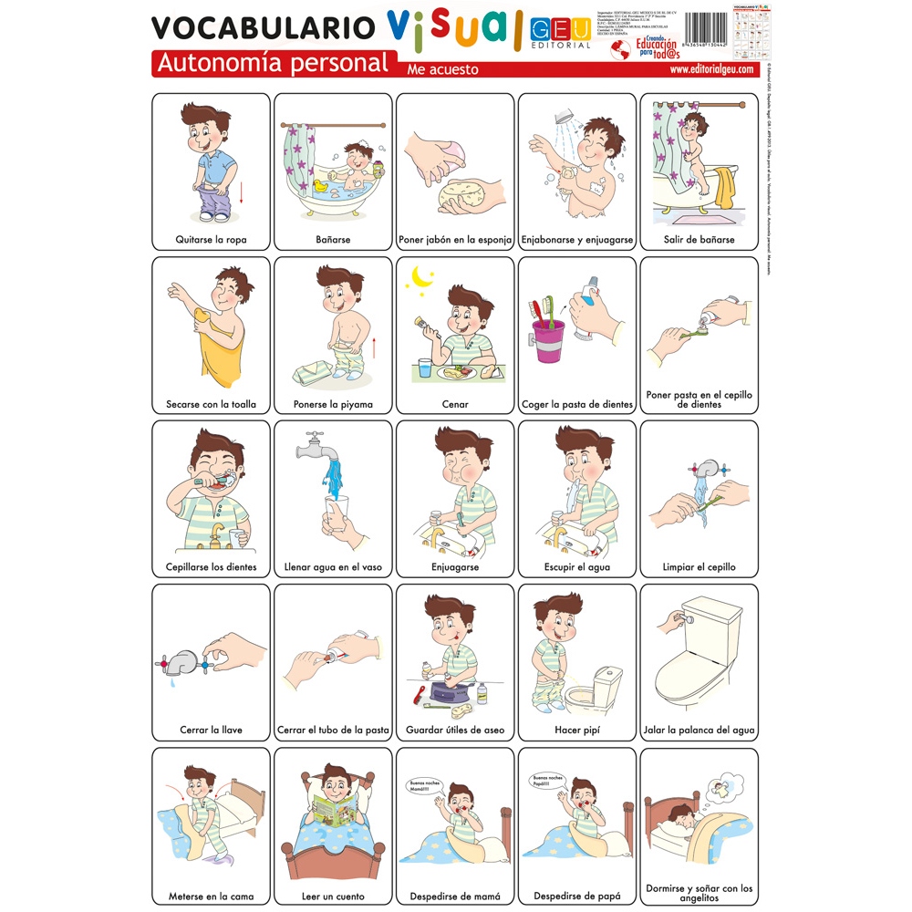 Lámina de vocabulario visual. Autonomía personal: Me acuesto