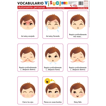 Lámina de vocabulario visual. Autonomía personal: Técnicas para calmarme
