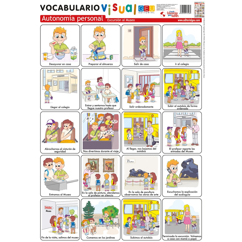 Lámina de vocabulario visual. Autonomía personal: Excursión al museo