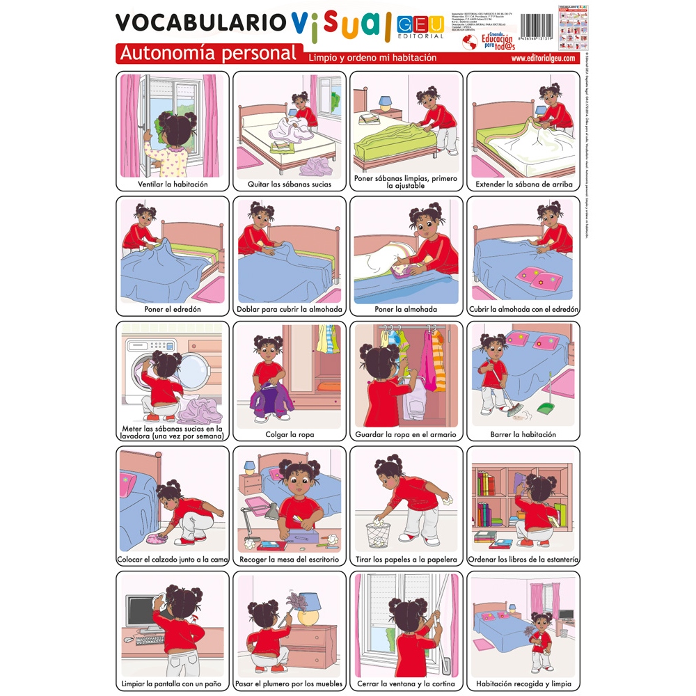 Lámina de vocabulario visual. Autonomía personal: Limpio y ordeno mi habitación