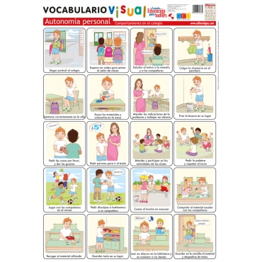 Lámina de vocabulario visual. Autonomía personal: Comportamiento en el colegio