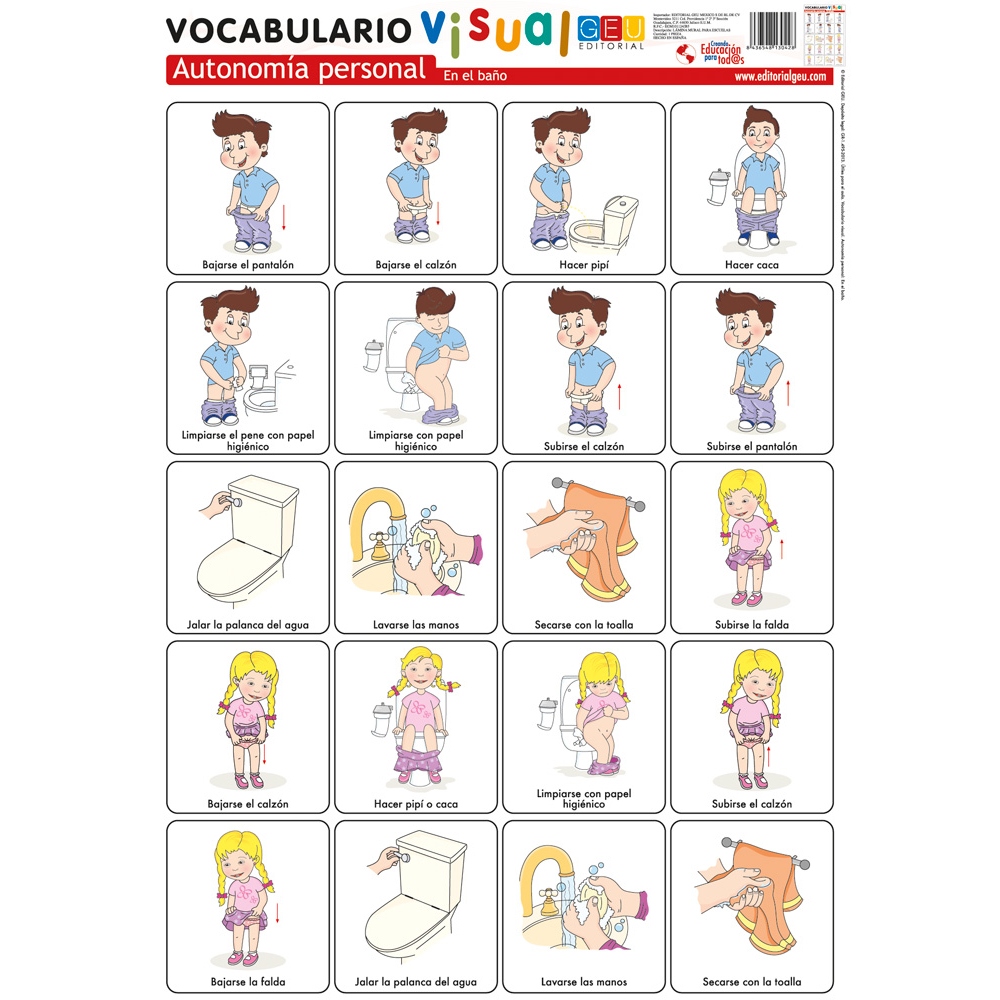 Lámina de vocabulario visual. Autonomía personal: En el baño